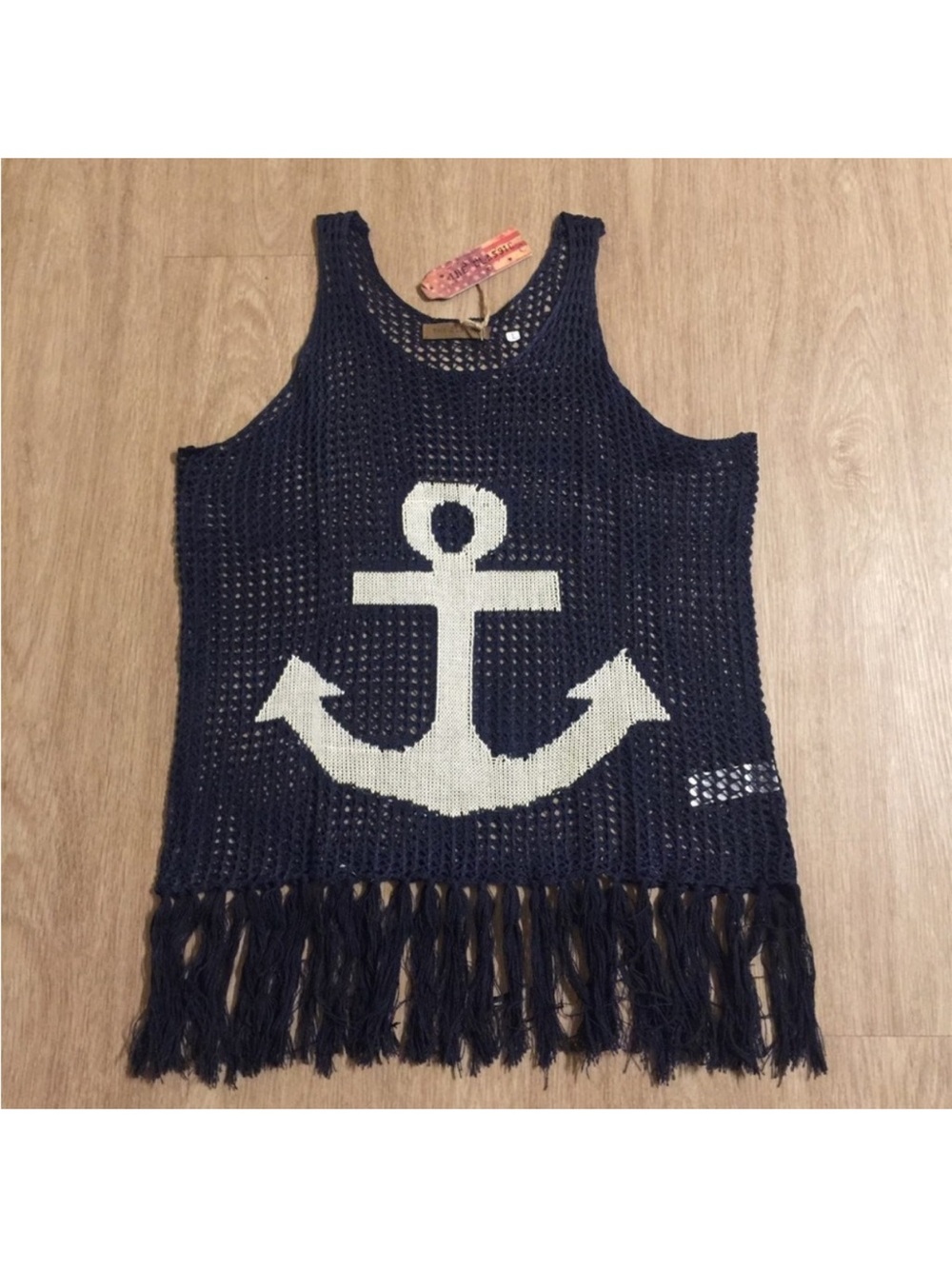 Rehab Navy Crochet Tank Top with White Anchor